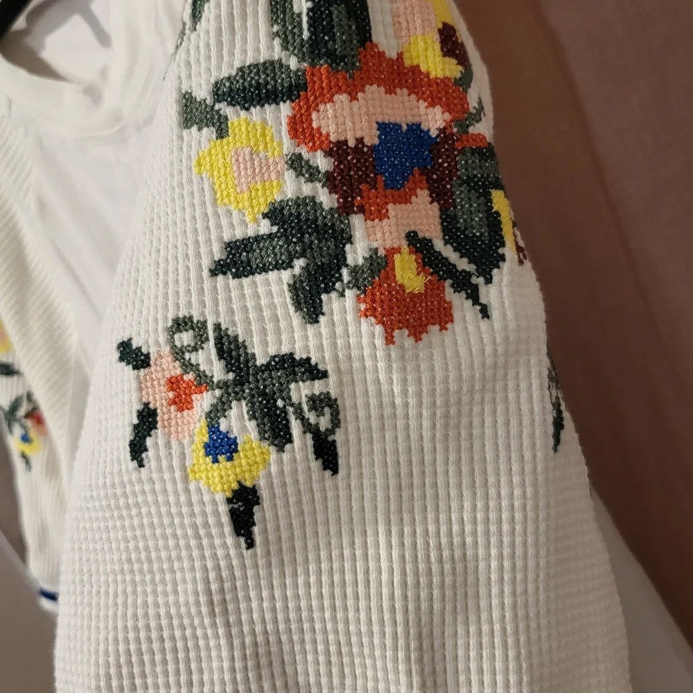 Anthropologie White Ribbed-Neck Tee - Picture 4 of 5
